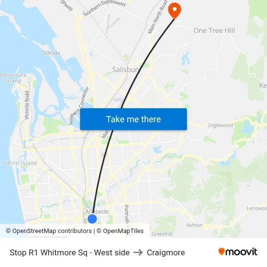 Stop R1 Whitmore Sq - West side to Craigmore map