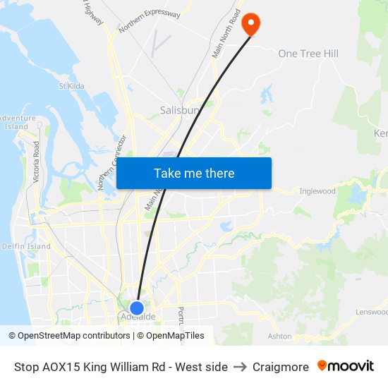 Stop AOX15 King William Rd - West side to Craigmore map