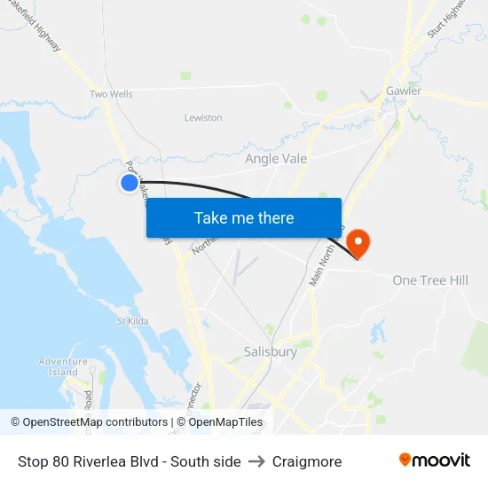 Stop 80 Riverlea Blvd - South side to Craigmore map
