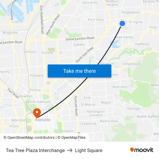Tea Tree Plaza Interchange to Light Square map