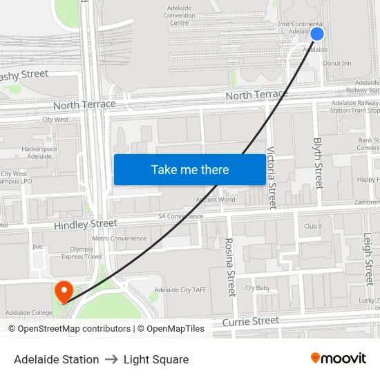 Adelaide Station to Light Square map