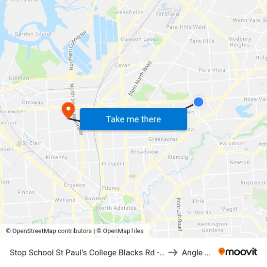Stop School St Paul's College Blacks Rd - West side to Angle Park map