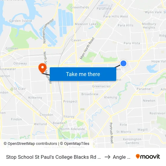 Stop School St Paul's College Blacks Rd - East side to Angle Park map