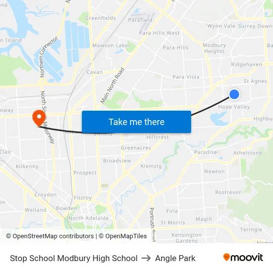 Stop School Modbury High School to Angle Park map