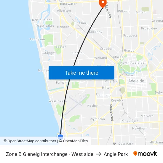Zone B Glenelg Interchange - West side to Angle Park map