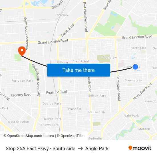 Stop 25A East Pkwy - South side to Angle Park map
