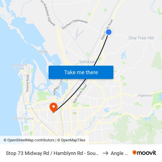 Stop 73 Midway Rd / Hamblynn Rd - South West side to Angle Park map