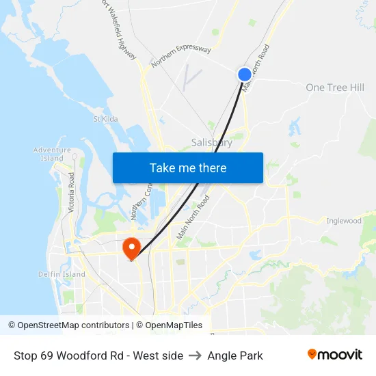 Stop 69 Woodford Rd - West side to Angle Park map