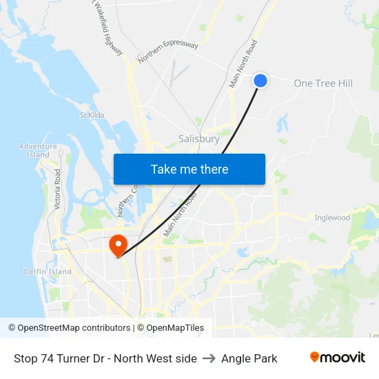 Stop 74 Turner Dr - North West side to Angle Park map