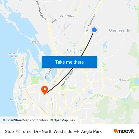 Stop 72 Turner Dr - North West side to Angle Park map