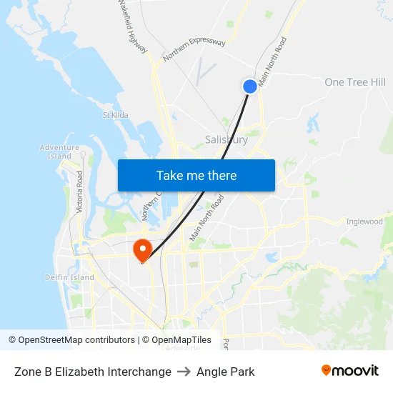Zone B Elizabeth Interchange to Angle Park map