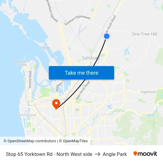 Stop 65 Yorktown Rd - North West side to Angle Park map