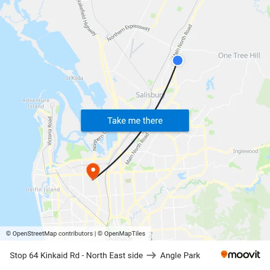 Stop 64 Kinkaid Rd - North East side to Angle Park map