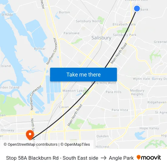 Stop 58A Blackburn Rd - South East side to Angle Park map