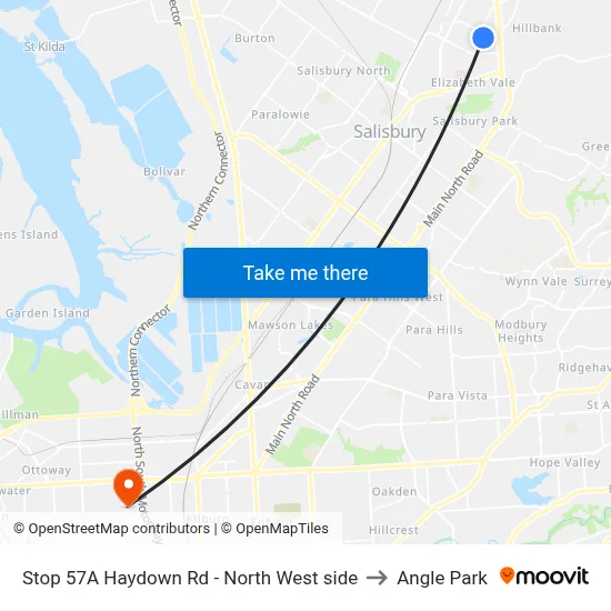 Stop 57A Haydown Rd - North West side to Angle Park map