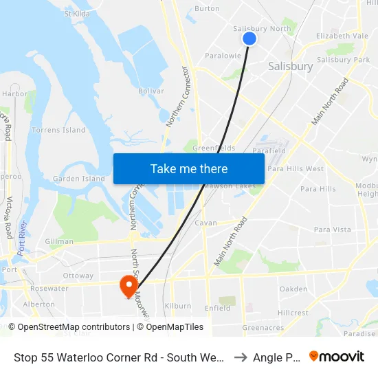 Stop 55 Waterloo Corner Rd - South West side to Angle Park map