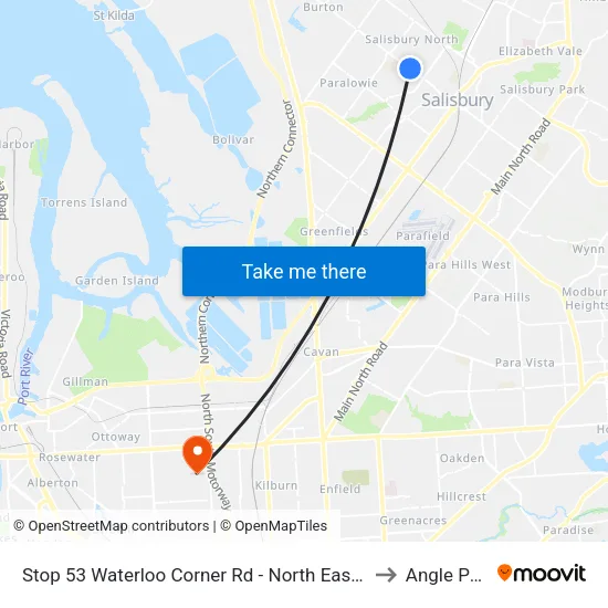 Stop 53 Waterloo Corner Rd - North East side to Angle Park map