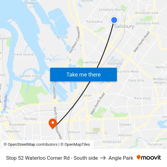 Stop 52 Waterloo Corner Rd - South side to Angle Park map