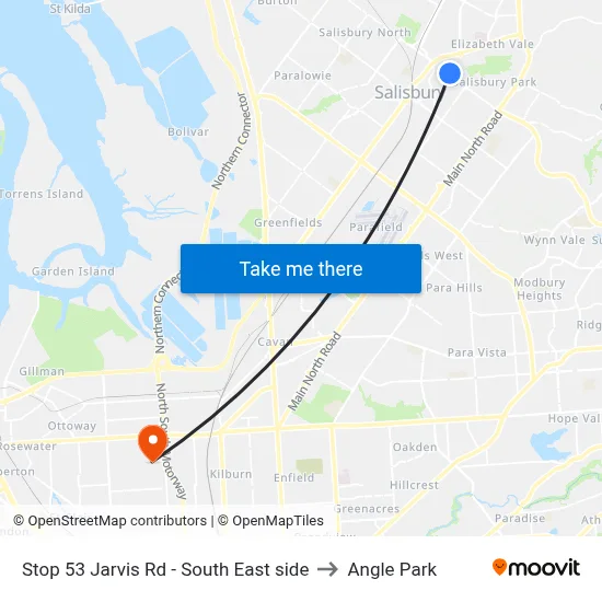 Stop 53 Jarvis Rd - South East side to Angle Park map