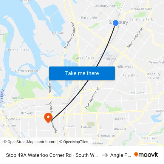 Stop 49A Waterloo Corner Rd - South West side to Angle Park map