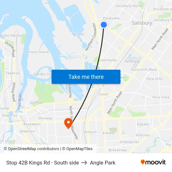 Stop 42B Kings Rd - South side to Angle Park map