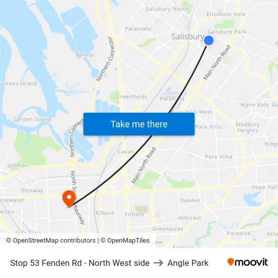 Stop 53 Fenden Rd - North West side to Angle Park map