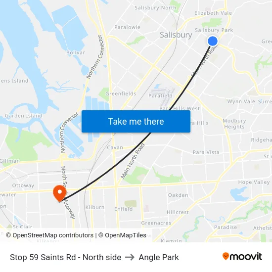 Stop 59 Saints Rd - North side to Angle Park map