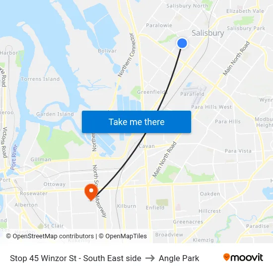 Stop 45 Winzor St - South East side to Angle Park map