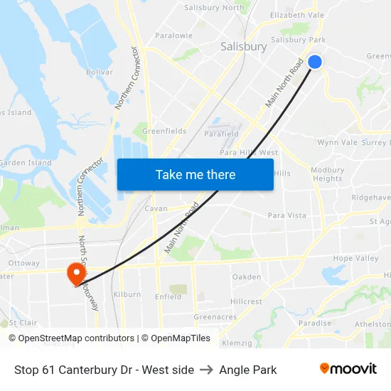 Stop 61 Canterbury Dr - West side to Angle Park map