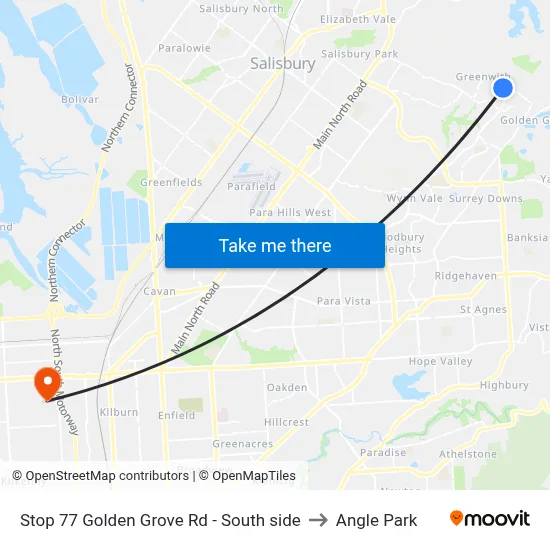 Stop 77 Golden Grove Rd - South side to Angle Park map