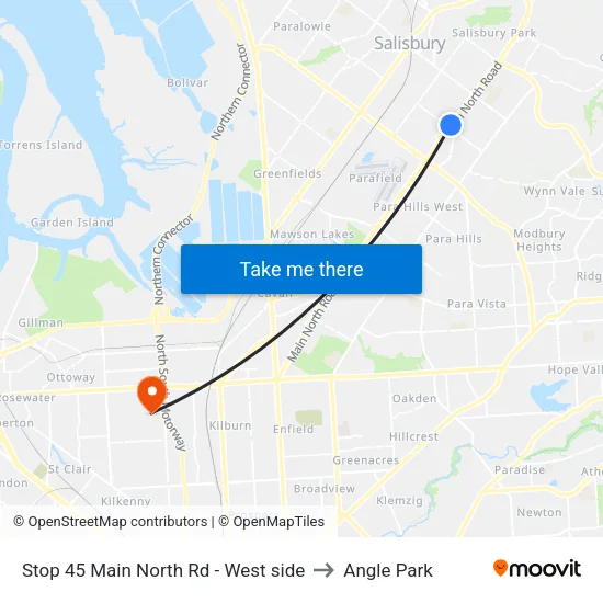 Stop 45 Main North Rd - West side to Angle Park map