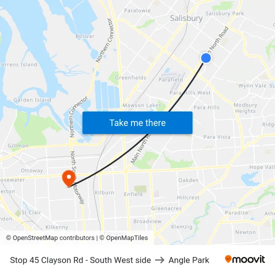 Stop 45 Clayson Rd - South West side to Angle Park map