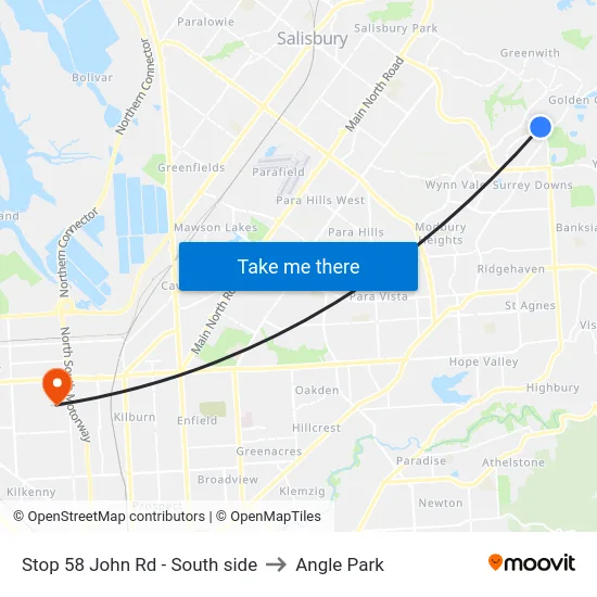 Stop 58 John Rd - South side to Angle Park map