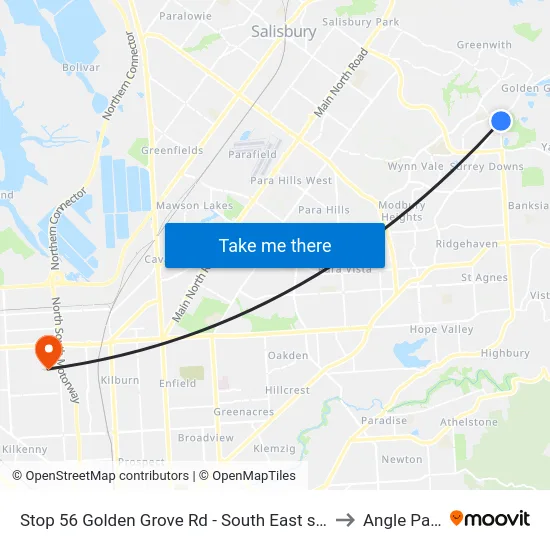 Stop 56 Golden Grove Rd - South East side to Angle Park map