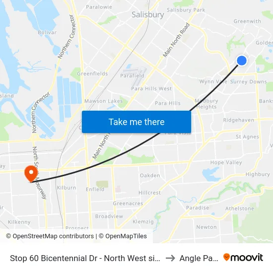 Stop 60 Bicentennial Dr - North West side to Angle Park map