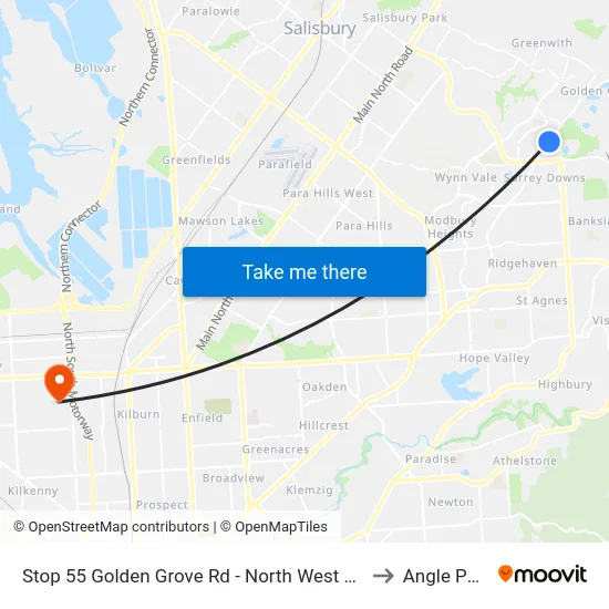 Stop 55 Golden Grove Rd - North West side to Angle Park map
