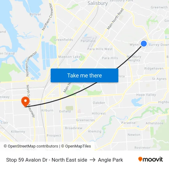 Stop 59 Avalon Dr - North East side to Angle Park map