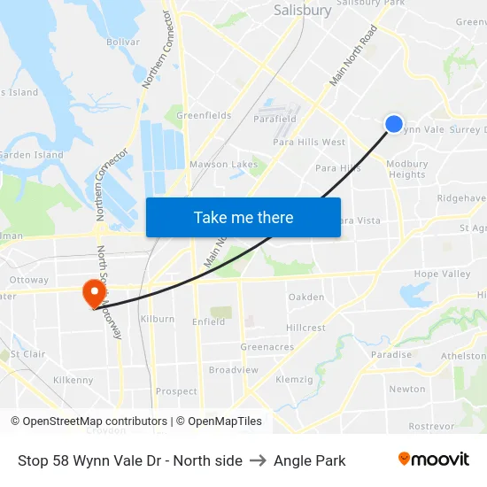 Stop 58 Wynn Vale Dr - North side to Angle Park map