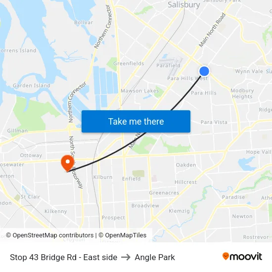Stop 43 Bridge Rd - East side to Angle Park map