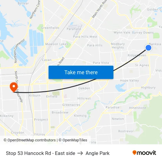 Stop 53 Hancock Rd - East side to Angle Park map