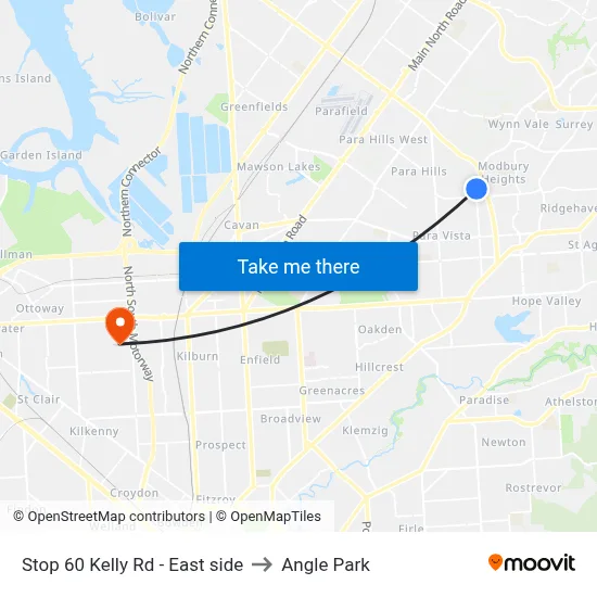 Stop 60 Kelly Rd - East side to Angle Park map