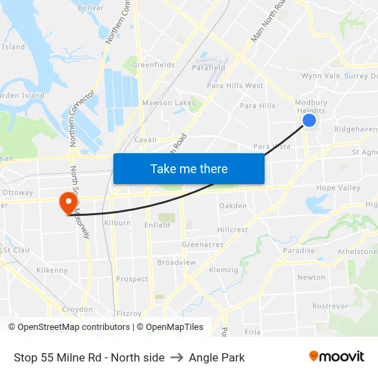 Stop 55 Milne Rd - North side to Angle Park map