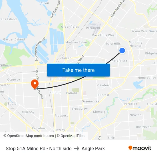 Stop 51A Milne Rd - North side to Angle Park map