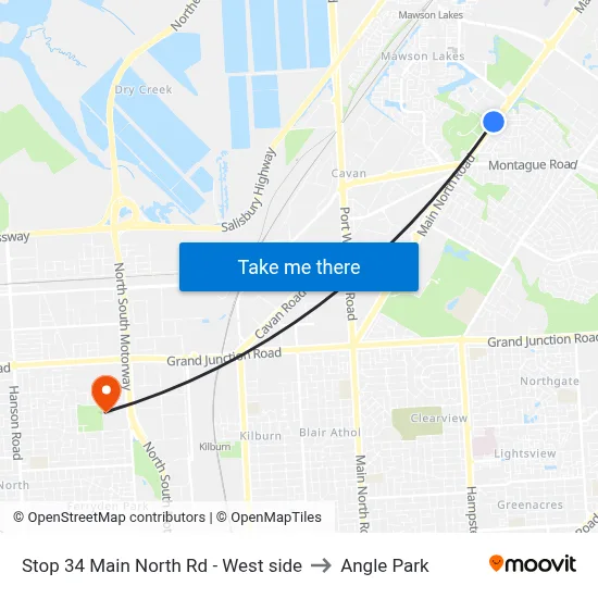 Stop 34 Main North Rd - West side to Angle Park map
