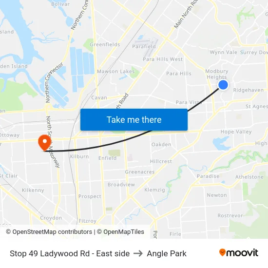 Stop 49 Ladywood Rd - East side to Angle Park map