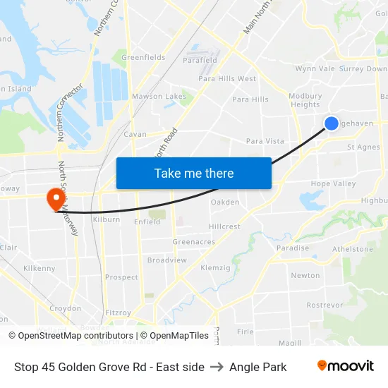 Stop 45 Golden Grove Rd - East side to Angle Park map
