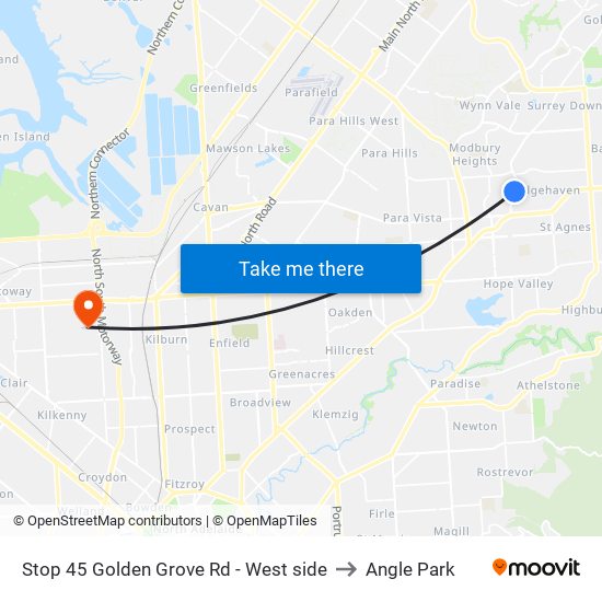 Stop 45 Golden Grove Rd - West side to Angle Park map