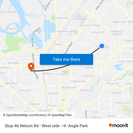 Stop 46 Nelson Rd - West side to Angle Park map