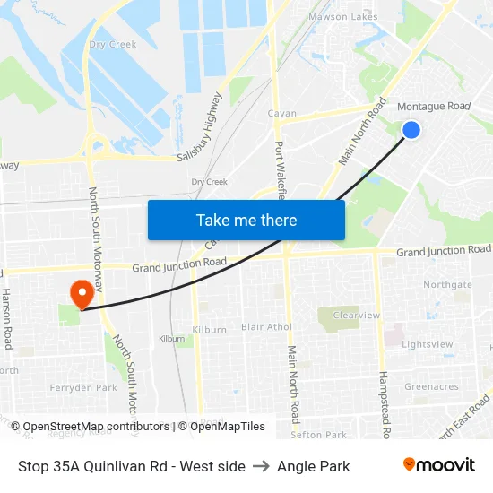 Stop 35A Quinlivan Rd - West side to Angle Park map
