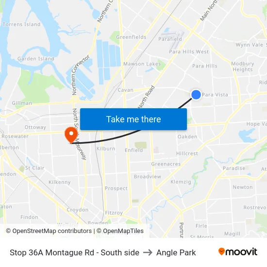 Stop 36A Montague Rd - South side to Angle Park map